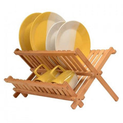 Foldable Bamboo Dish Drying Rack Holder - Wooden Flatware Dish Rack