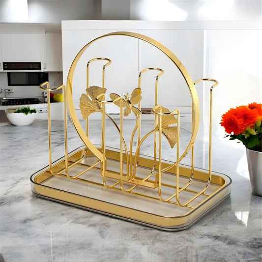 Luxury Gold Metal Plate & Cup Drying Rack | Premium Kitchen Dish Organizer