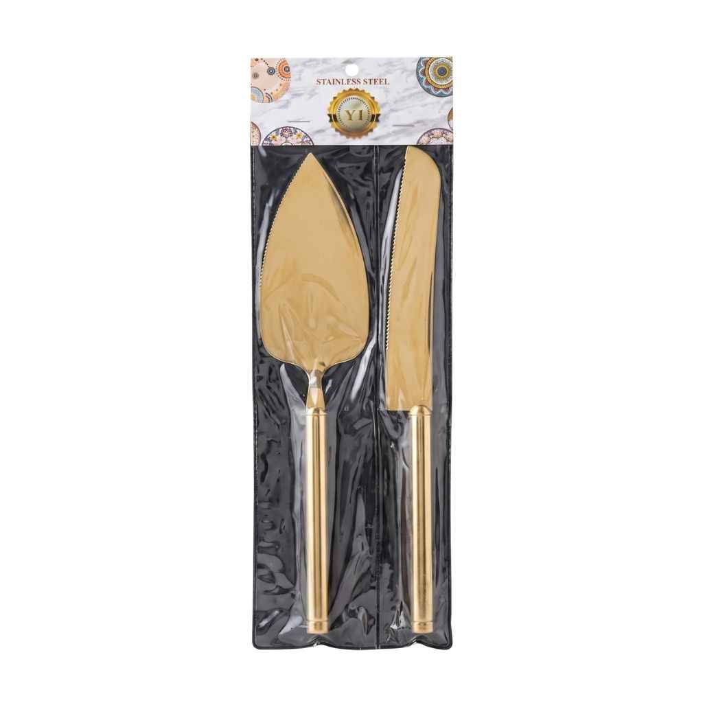 Stainless Steel Gold Cake Server and Knife Set