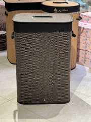 Woven Fabric Rectangular Laundry Basket with Lid and Rope Handles
