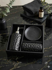 Textured Bathroom Accessory Set (Black)