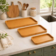Set of 3 Rectangular Sizes Bamboo Washable Serving Tray