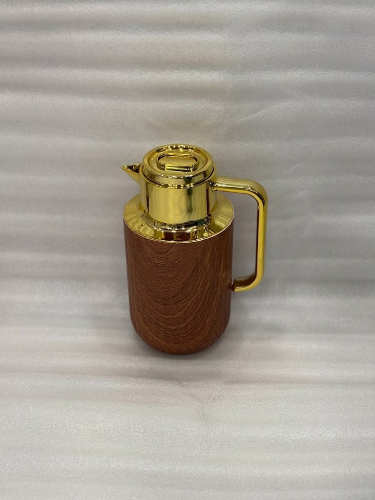 Wood-Grain Thermal Carafe with Gold Trim