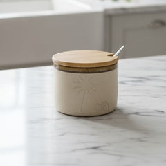 Premium Ceramic Sugar Jar with Wooden Lid & Spoon | Elegant Kitchen Storage Container