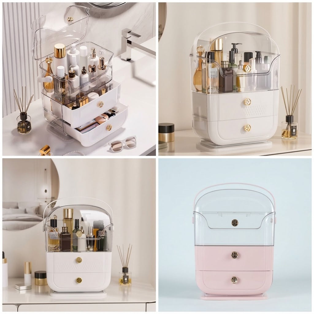 Acrylic Cosmetic Organizer (White/Pink)
