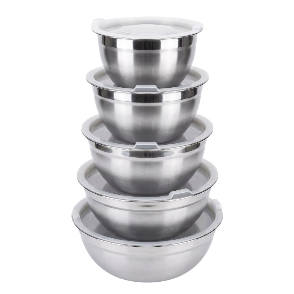 Nesting Mixing Bowl Set with White Lids (Set of 5)