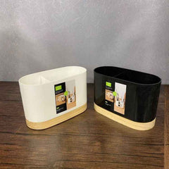 Kitchen Utensils Holder With Wooden Base-White