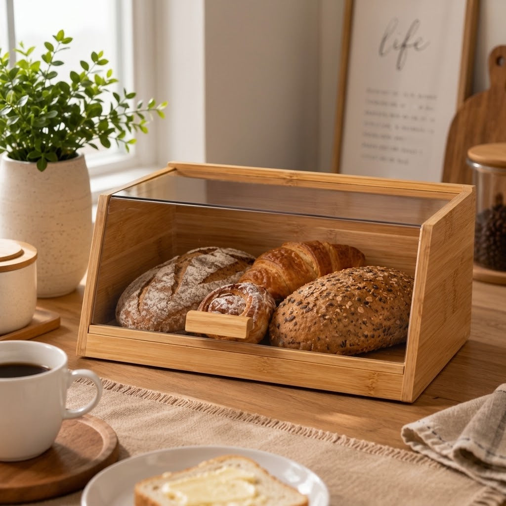 Bamboo Bread Box with Glass Lid