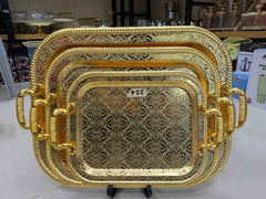 Royal Gold 3-Piece Stainless Steel Serving Tray Set (Premium 304 Grade)