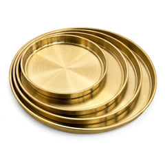 Set of 4 Gold Stainless Steel Round Serving Plates