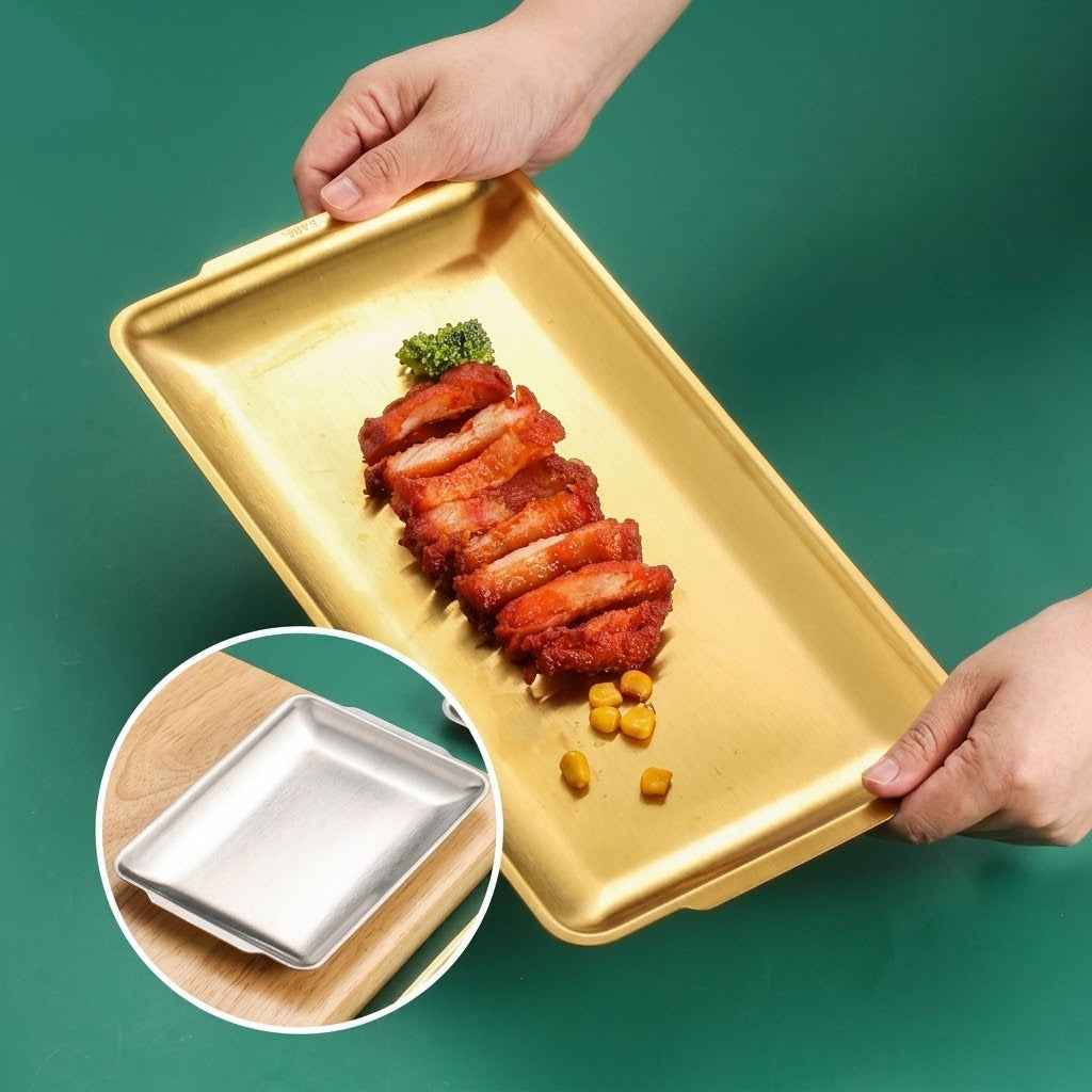 Gold Stainless Steel Rectangular Serving Tray