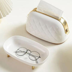Luxury Quilted Purse-Shaped Tissue Box Holder | Chic Vanity Organizer with Hidden Storage