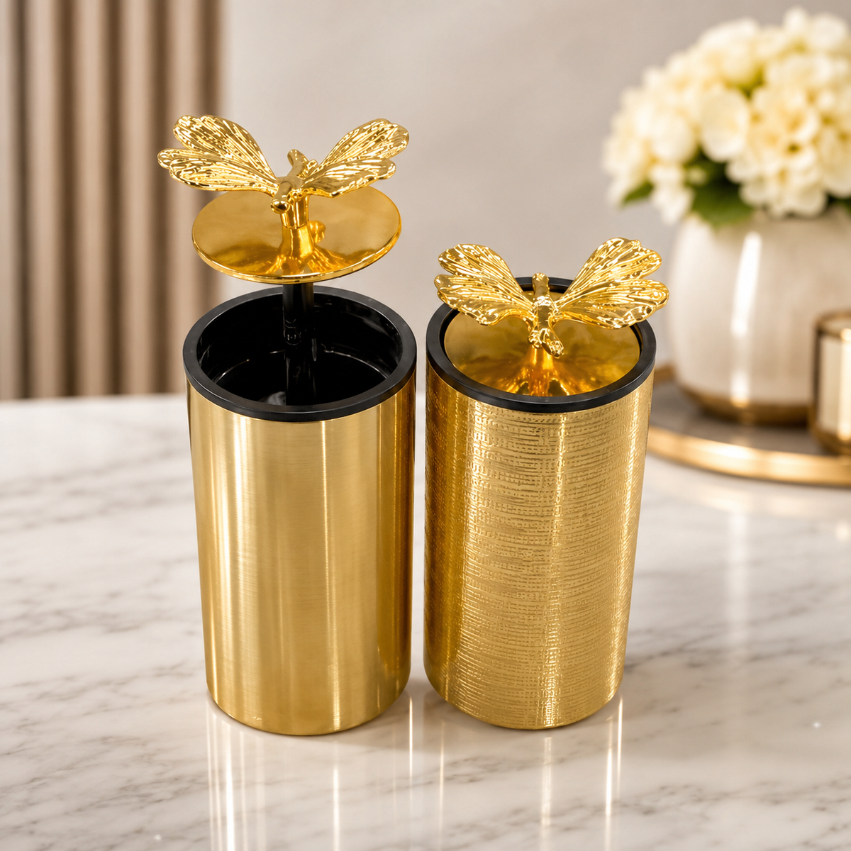 Luxury Golden Butterfly Toothpick Holder with Automatic Pop-Up Dispenser
