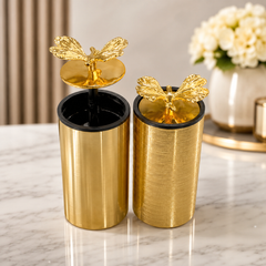 Luxury Golden Butterfly Toothpick Holder with Automatic Pop-Up Dispenser