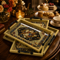 Vintage Persian light weight Carpet Pattern Serving Tray Set