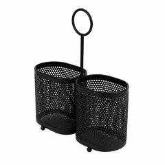 Black Wire Mesh Cutlery Caddy with Handle