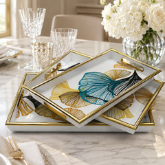 3-Piece Luxury Gold Framed Nested Trays with Glossy Shiny Top
