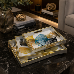 3-Piece Luxury Gold Framed Nested Trays with Glossy Shiny Top