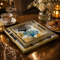 3-Piece Luxury Gold Framed Nested Trays with Glossy Shiny Top