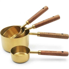 Stainless Steel Gold Measuring Cups Set with Wood Handles