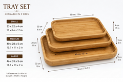Set of 3 Rectangular Sizes Bamboo Washable Serving Tray