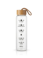 Motivational Glass Water Bottle with Bamboo Lid & Time Markers
