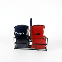 Salt & Pepper Ceramic Set with Wire Caddy - Black & Red