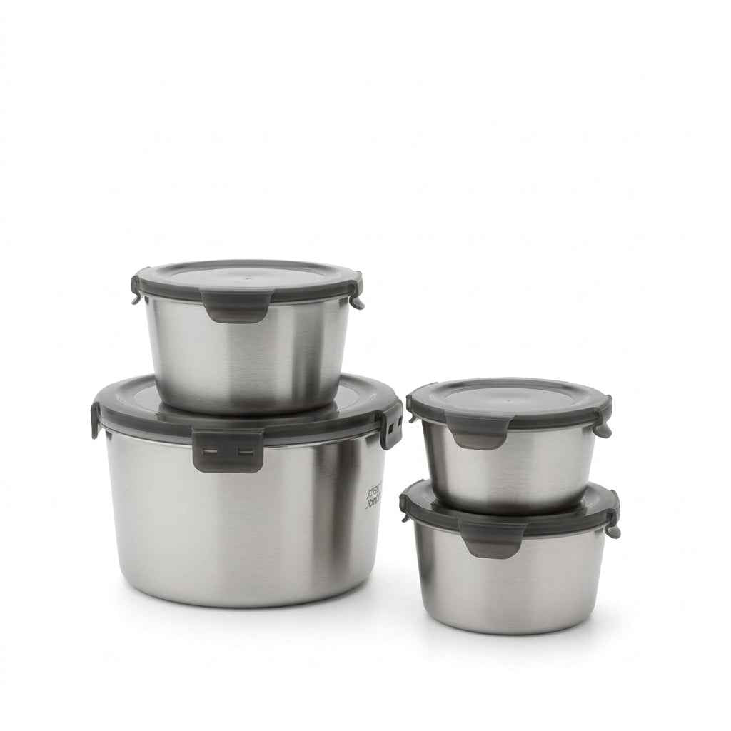 Stainless Steel Round Food Storage Container Set (4 Pcs)