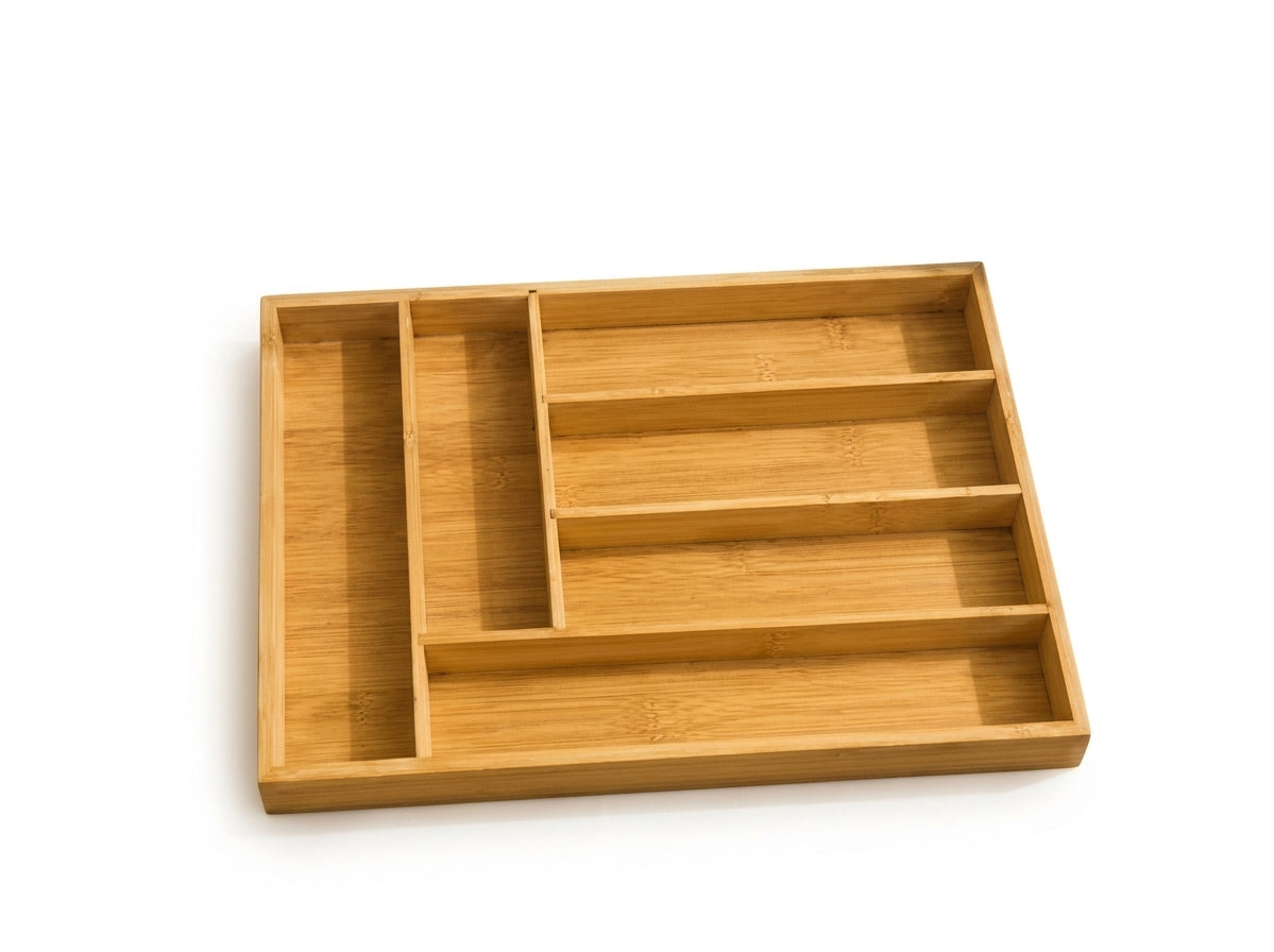 Bamboo Expandable Cutlery Tray Organizer - 6 Compartment