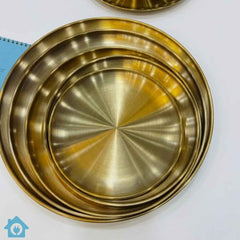 Set of Round Gold Stainless Steel Plates – Multiple Sizes