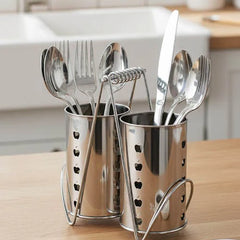 Modern Stainless Steel 2-Compartment Cutlery Holder