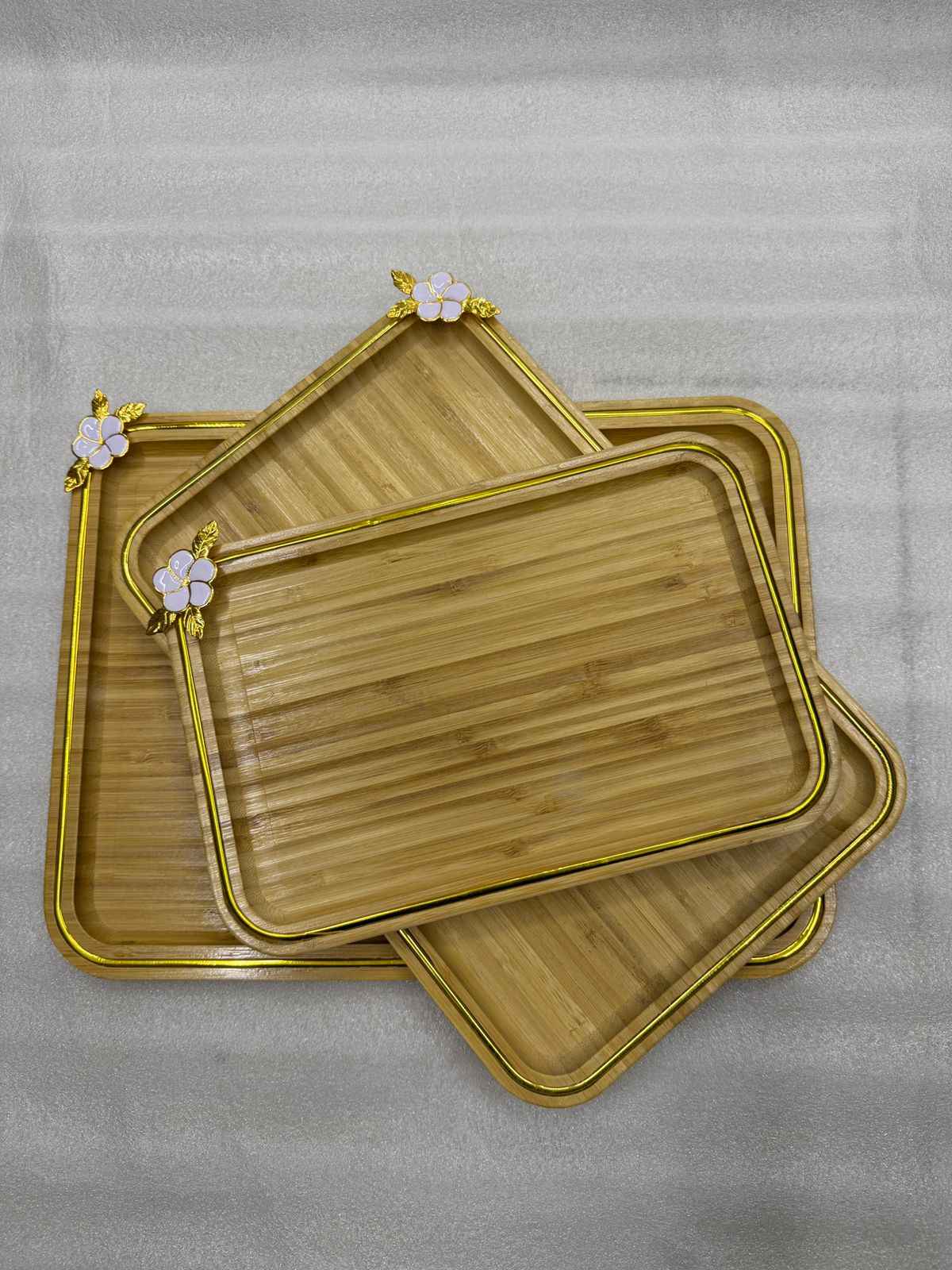 Luxury Floral Corner Bamboo Tray Set