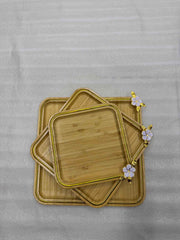 Square Bamboo Serving Trays Set of 3 with Gold Trim