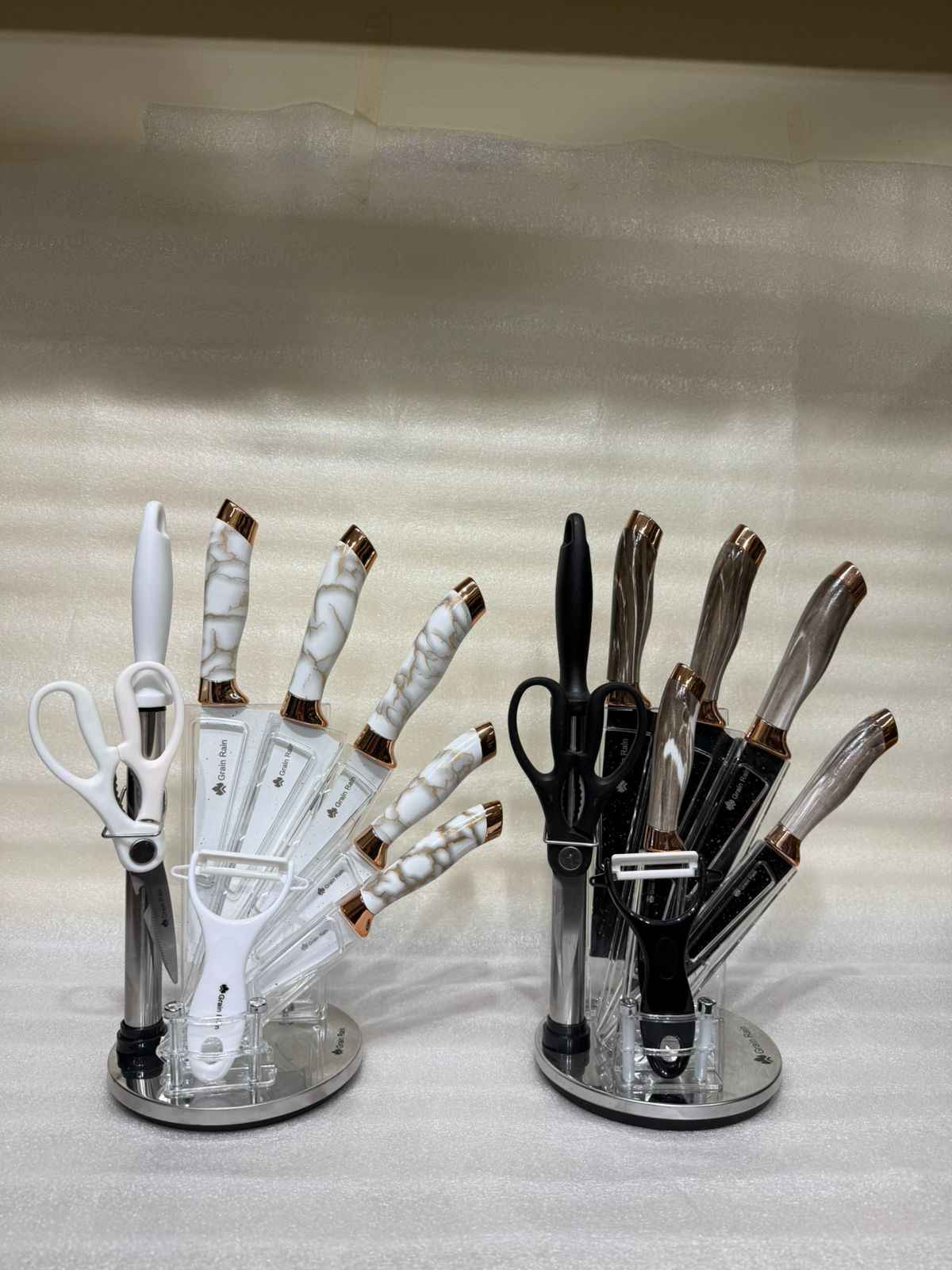 Premium Royal Marble & Wood-Grain 9-Pcs Kitchen Knife Set