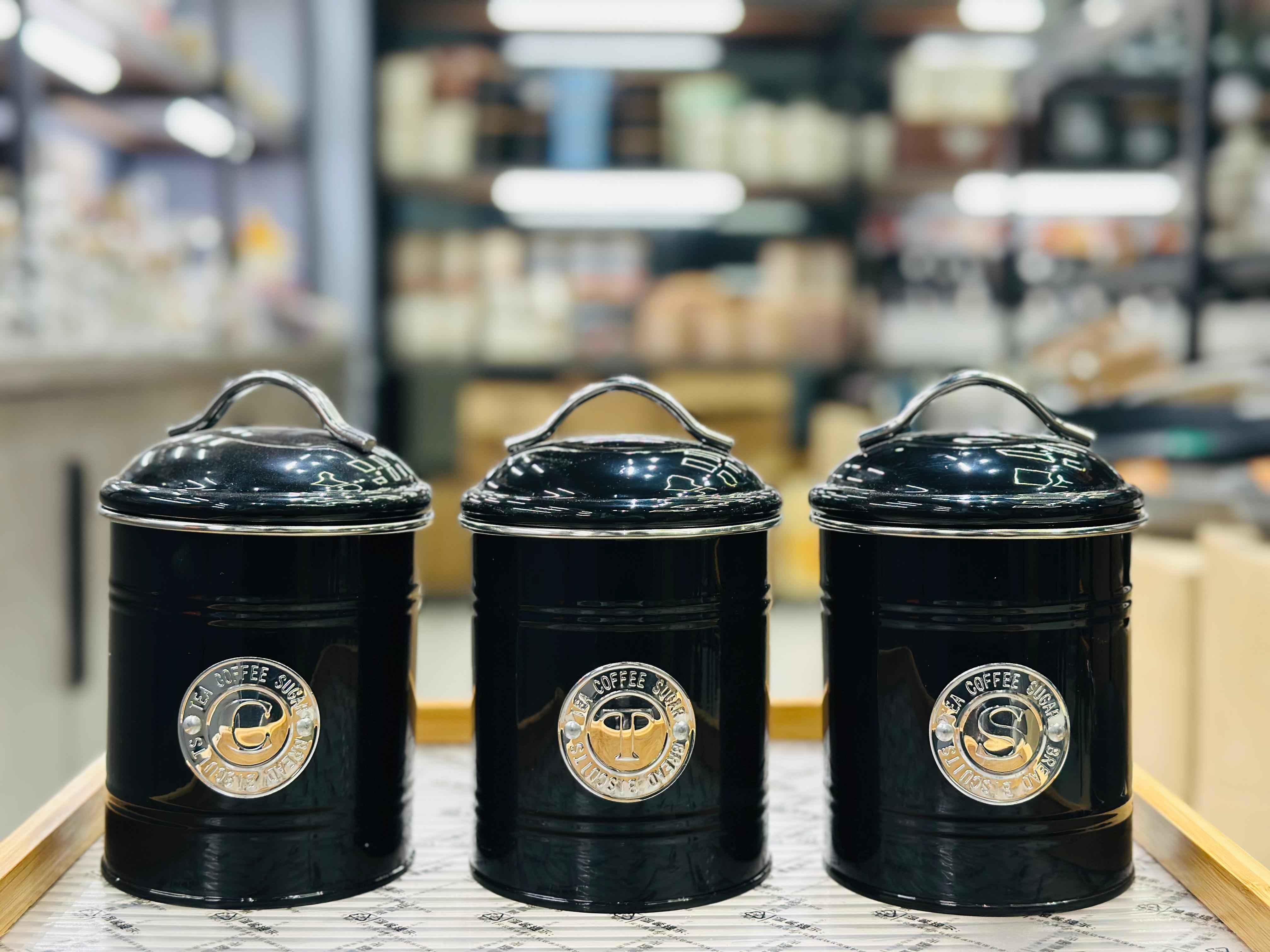 3-Piece Premium Metal Tea, Coffee & Sugar Storage Canister Set with Airtight Lids – Black
