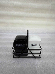 Black & White Salt & Pepper Shaker Set with Wire Caddy