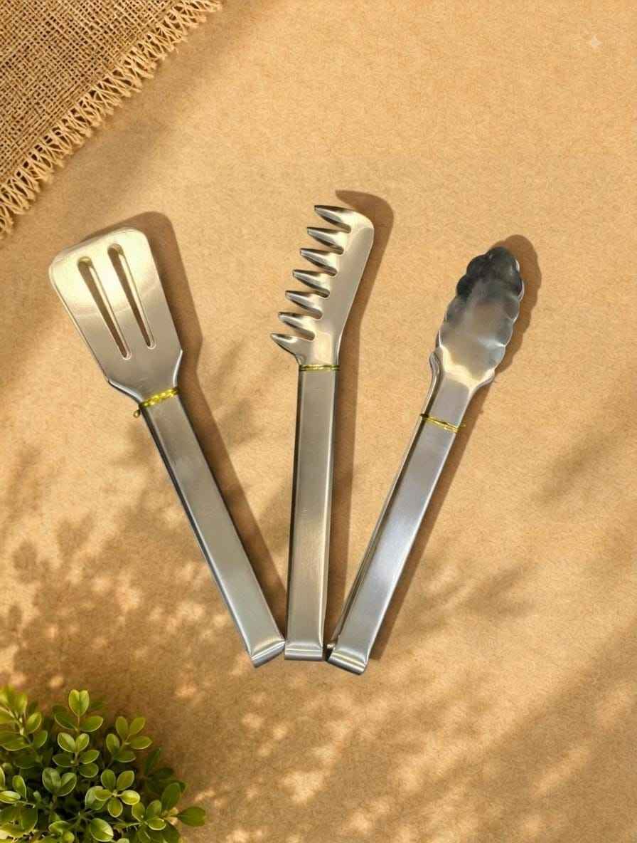 Steel Kitchen Tongs Set (3 Pcs)