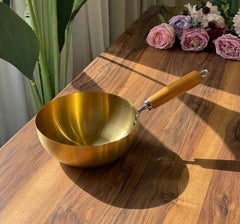 Brass wok Pan with Wooden Handle