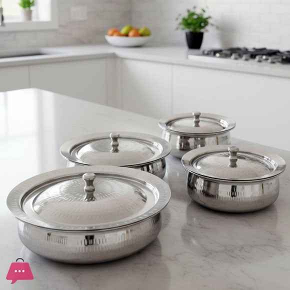 Stainless Steel Hammered Serving Bowls with Lids (Set of 4)