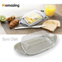 Homazing Stainless Steel Butter Dish with Glass Lid