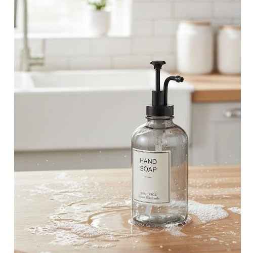 Glass Hand Soap Dispenser with Black Pump