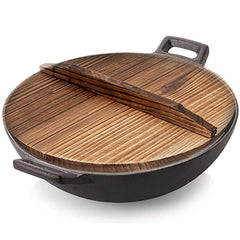 Round Cast Iron Cooking Pot with Wooden Lid
