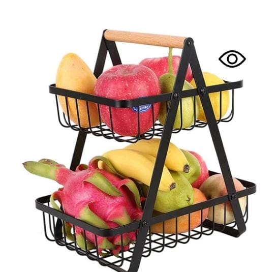 Wire 2-Tier Fruit & Vegetable Basket with Wooden Handle