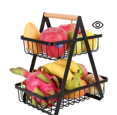 Wire 2-Tier Fruit & Vegetable Basket with Wooden Handle