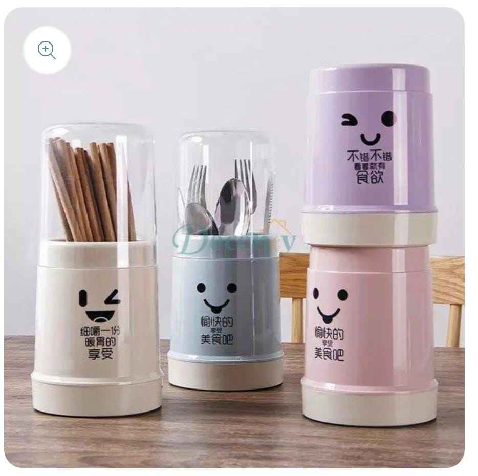 Smiley Face Travel Cutlery & Chopstick Storage Cups