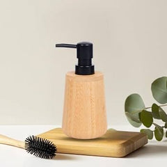 Cylindrical Wood Soap Dispenser with Black Pump