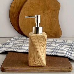 Ceramic Wood-Textured Soap Dispenser with Silver Pump