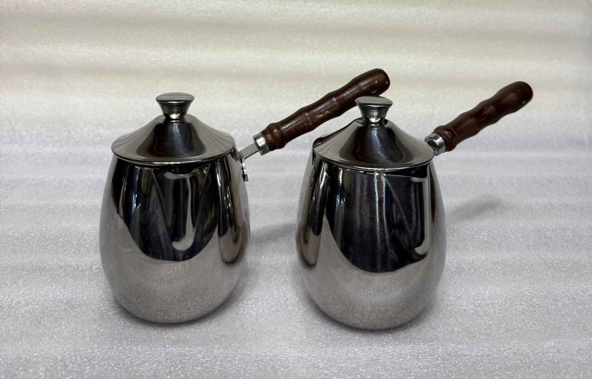 Stainless Steel Sugar Bowl & Creamer Set with Wood Handles