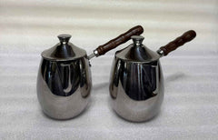 Stainless Steel Sugar Bowl & Creamer Set with Wood Handles