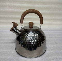 Stainless Steel Hammered Whistling Tea Kettle with Wood-Look Handle